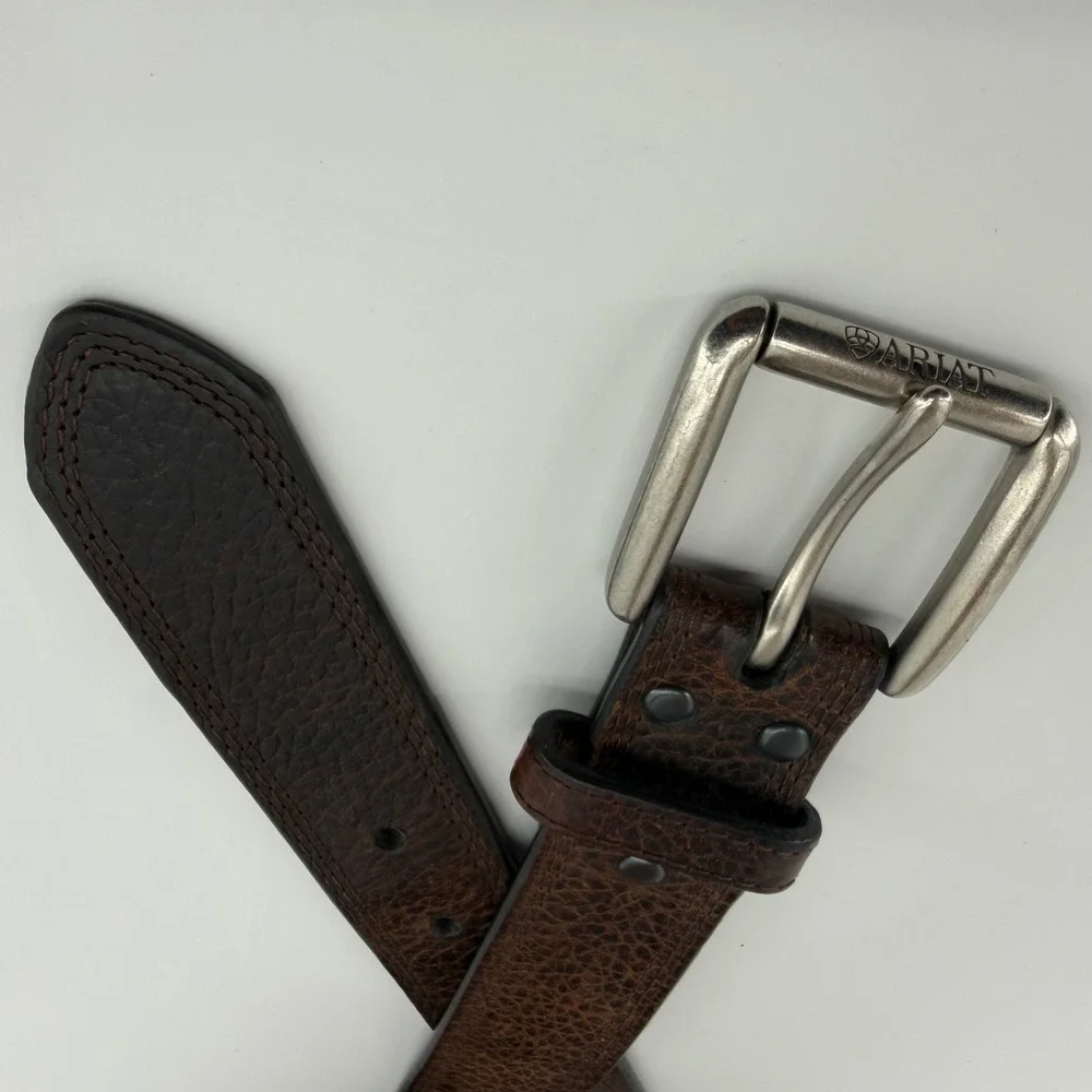 Ariat Mens Belt‎ Size 42 Dark Brown Pebbled Leather Removable Snap off Buckle